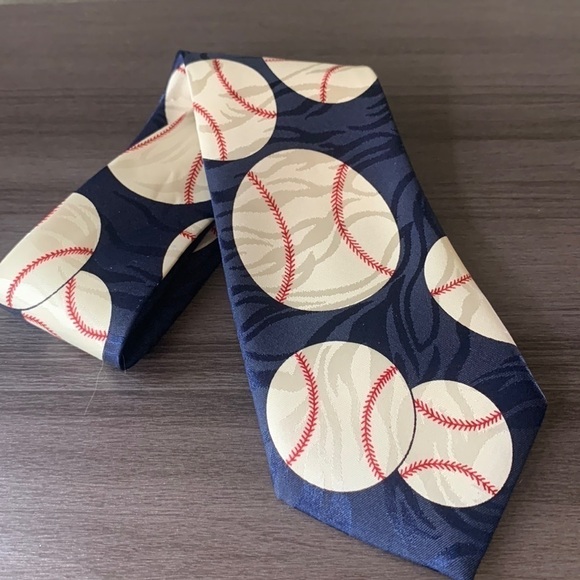 Navy Silk Baseball Tie - Picture 4 of 5